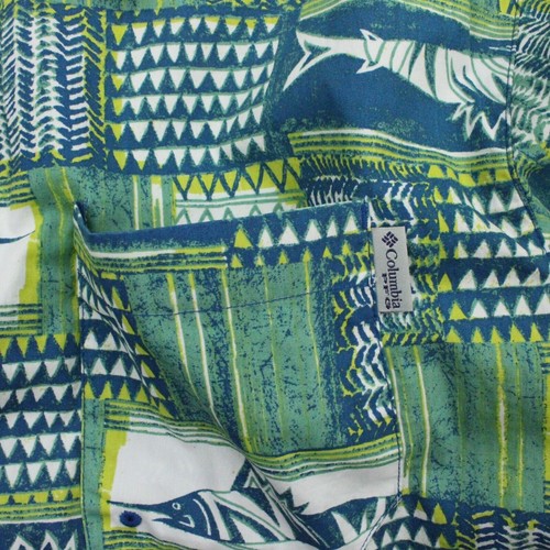 Camisa Columbia PFG Para Hombres Mediana Verde Estampado Completo Ventilado Pesca - Imagen 4 de 9