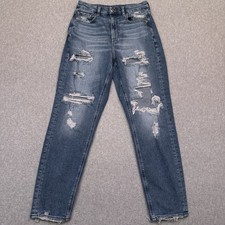 American Eagle Curvy Mom Jeans Womens 4 Distressed High Rise Denim Stretch