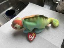 Ty Beanie Baby 9 inch Rainbow The Iguana Chameleon Toy with Tag error
