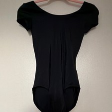 Balera Black Solid Pattern Women's Adult Short Sleeve Dance Leotard SA