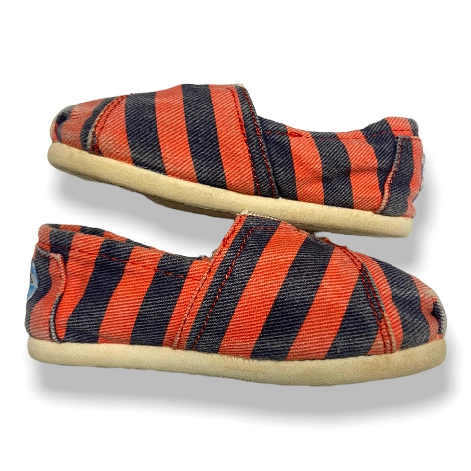 Zapatos Toms Unisex Niño Niña Talla 7 Naranja Azul Rayas Lona Sin Cordones Niño Pequeño Foto 2 de 4