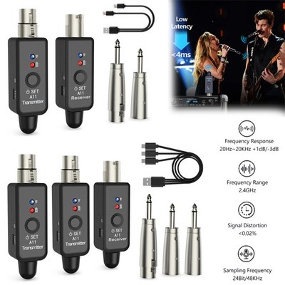 Wireless XLR Adapter System Dual Transmitter & Receiver for Mic Guitar Mixer US
