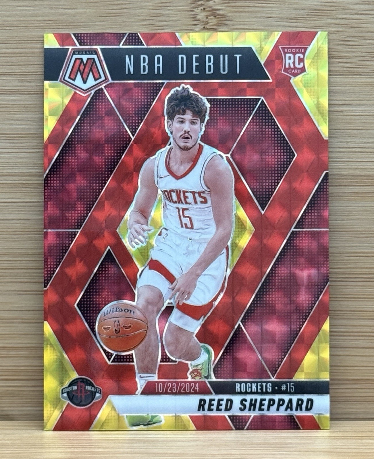 REED SHEPPARD 2024-25 MOSAIC NBA DEBUT ROOKIE RED YELLOW CHOICE RC /75