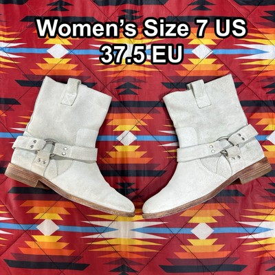 Maison Martin Margiela Beige Suede Harness Western Boots Women s 7 US 37.5 EU
