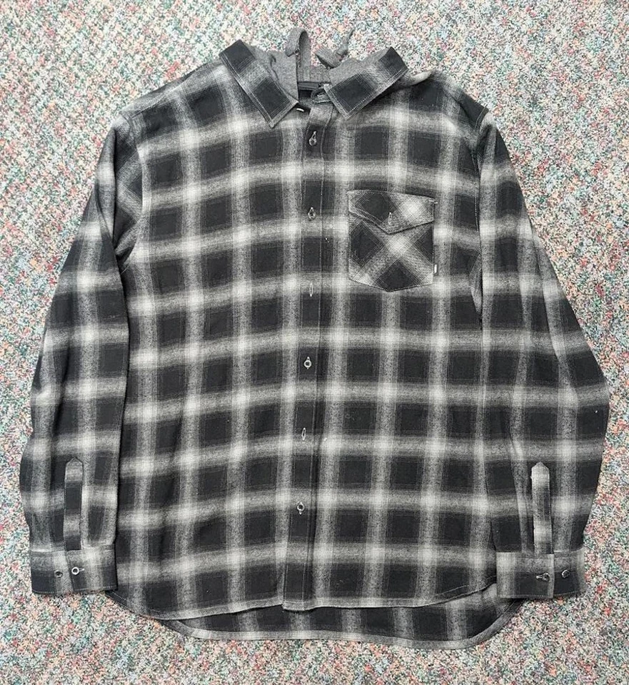 VANS Hombre (XXL) Negro/Gris Franela Abotonada y Sudadera con Capucha con Bolsillo Foto 2 de 4