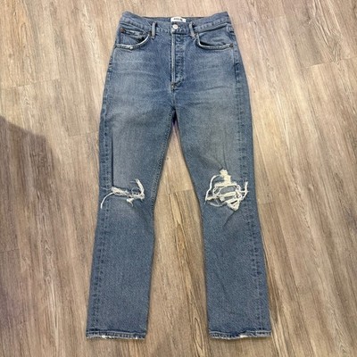 Agolde Womens 26 Riley High Rise Straight Crop Whiplash Jeans