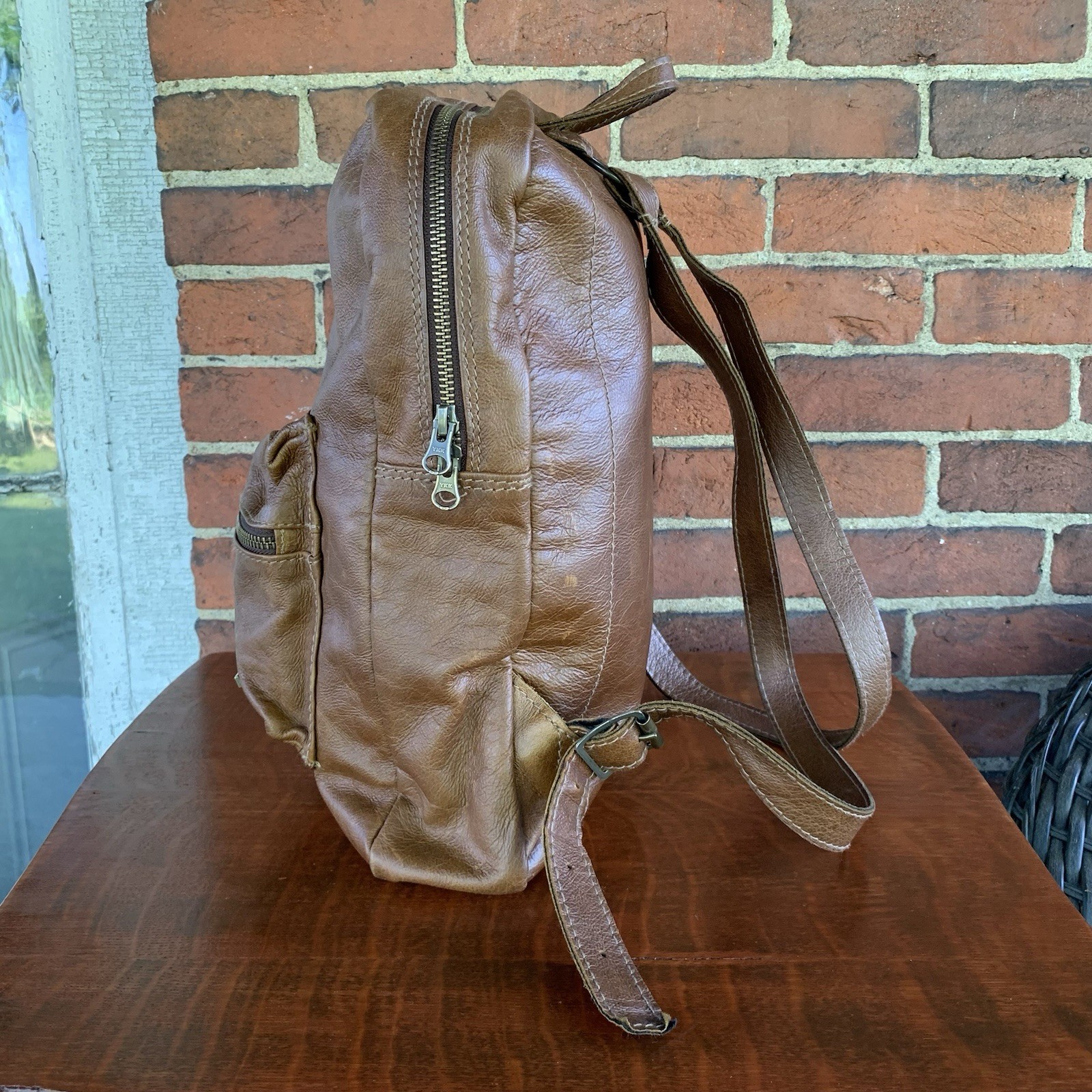 Chapel Leather Backpack Brown Adjustable Zipper F… - image 6