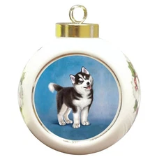 Siberian Huskies Dog Round Ceramic Ball Christmas Ornament