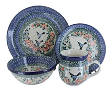 Blue Rose Polish Pottery Maria 4 PC Place Setting - Service for 1