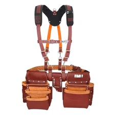 Trutuch Maroon Leather Tool Belt with Suspender | Framers Tool Bag | Tool Belt