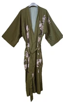 Babeyond Green Floral Satin Kimono Robe Long Loungewear Coverup Sz L/XL Pockets