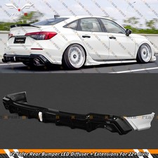 For 22-26 Honda Civic Sedan Yofer V2 Pearl White Rear Diffuser Kit W White Led