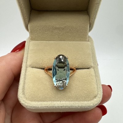 14ct Rolled Rose Gold London Blue Topaz Oval  Size N 1/2 UK Hallmarked 585RG