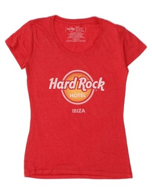 HARD ROCK CAFE Womens Ibiza Graphic T-Shirt Top UK 10 Small Red Cotton BY03