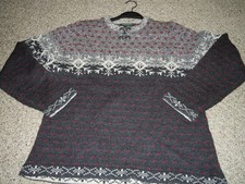 WOOLRICH WOMEN'S LARGE PETITE GRAY/RED FAIR ISLE PULLOVER 80 LAMBSWOOL 9656