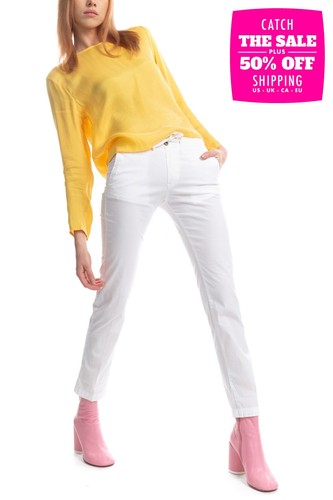 40WEFT Trousers Size IT 38 Stretch White Drawstring Waist