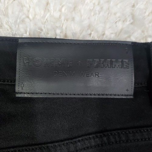 Homme Femme Distressed & Logo Patch Jeans BRAND NEW Sz 36 Denim Black - Picture 8 of 8