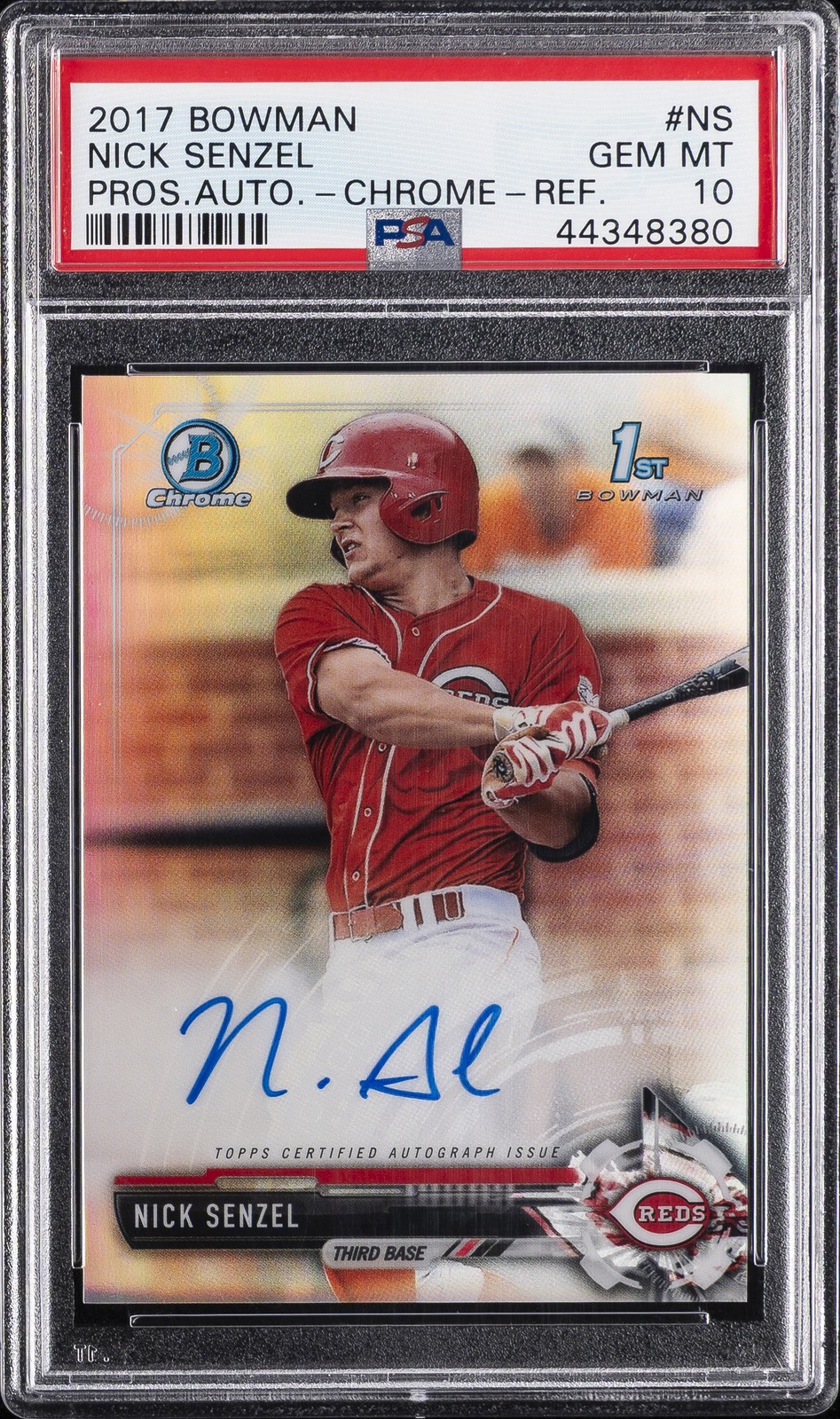 2017 BOWMAN PRSPCT AUTOS CHROME-REFRACTOR #NS NICK SENZEL #/499 PSA 10 AUTO
