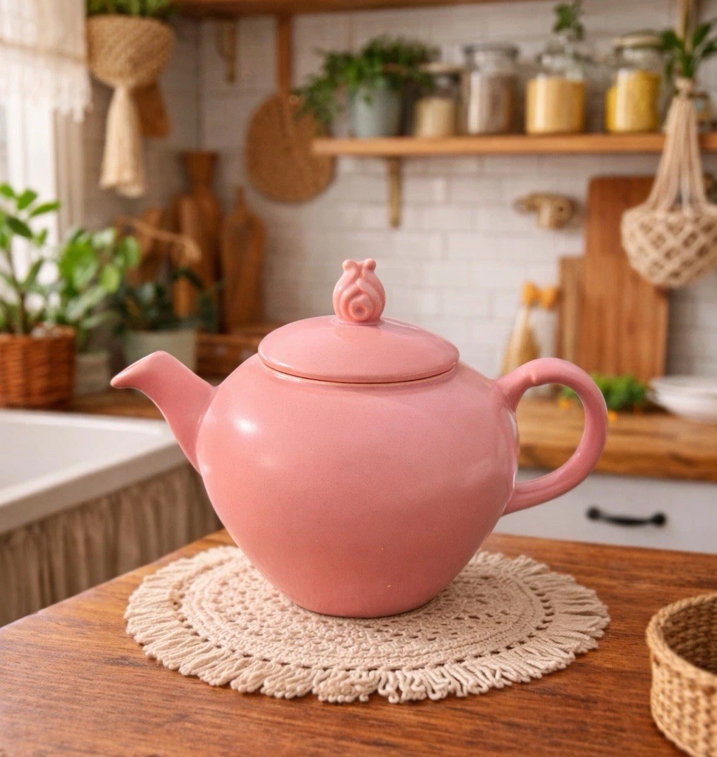 男女の陶器製置物 ピンク　ビンテージ オリエンタル　50s セラミックアーツ Vintage USA Hall China Pink Victorian Teapot & Lid 1950's Mid