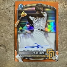 Leo De Vries 2025 Bowman Chrome True Orange Refractor Auto /25 San Diego Padres