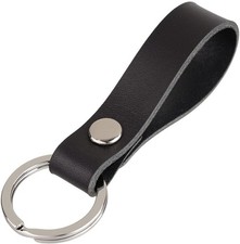 BeeSpring Leather Keychain Handcraft Silver Key Ring Lanyard Handmade Black