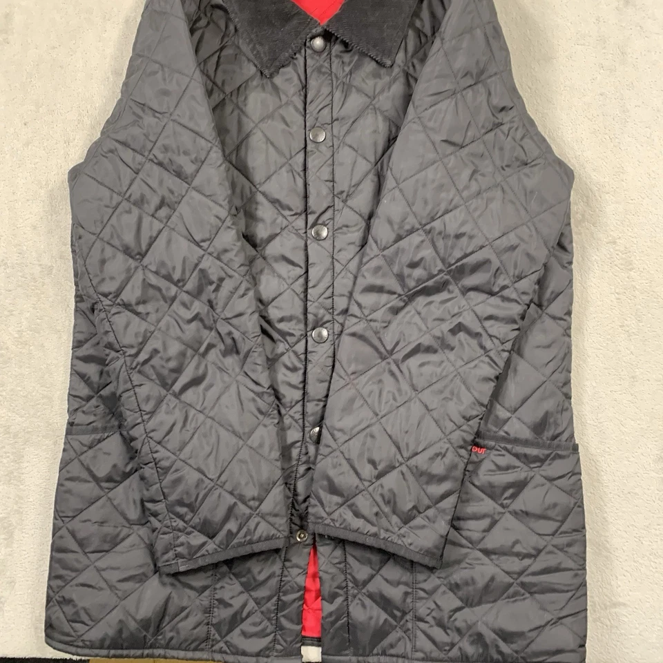 Chaqueta Barbour Para Hombre Mediana Negra Acolchada Acolchada Acanalada Liddesdale Chelsea Caza Foto 4 de 4