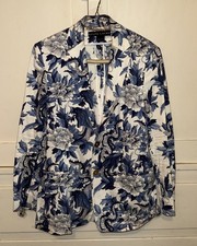 Ralph Lauren Women's Blazer Blue  White Floral Cotton USA Vintage Size 4