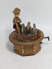 Vintage Anri Thorens Dixie Music Box Civil War Soldier Canon Carved Wood Swiss 