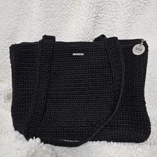 The Sak Large Black Knitted Sak Handbag Boho Cottagecore Gypsy Vagabond Charm