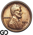 1913 Lincoln Cent Wheat Penny, Sharp Solid Gem BU++, RED