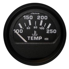 Faria Euro Black 2" Water Temperature Gauge 100-250  F 