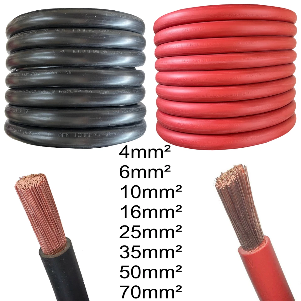 KABELOUTLET ⭐️ H07V-K ⭐️ Batteriekabel Rot Schwarz 4 6 10 16 25 35 50 70 mm² mm2 Stromkabel