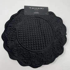 Tahari Home Black Round Velvet Placemats Set of 4