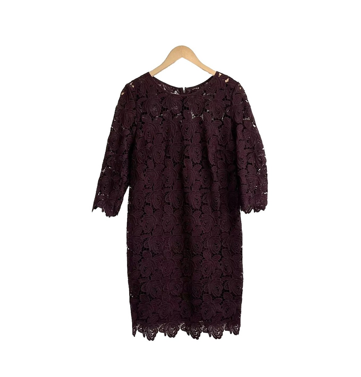 Loft Lace Shift Dress Burgundy Size 8 Fall 3/4 Sleeves Lined | eBay