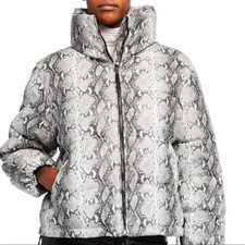 $376 Glamorous Women's Gray Snakeskin Faux Leather Puffer Jacket Coat Size S