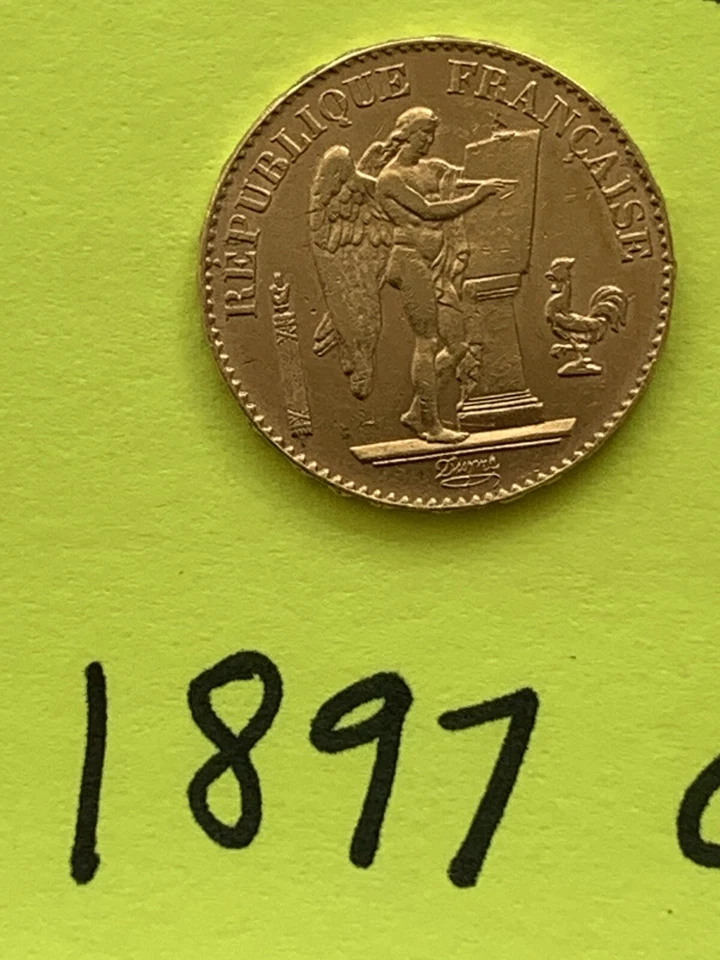 Moeda de ouro vintage 1897, França, Génie, 20 francos - em perfeito estado - Imagem 2 de 4
