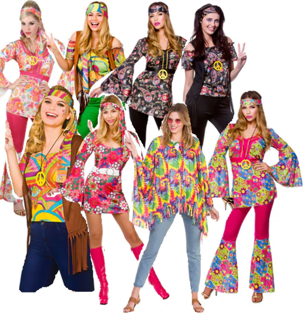 Disfraz de Hippie Mujer Hippy 60s 70s Pantalones Acampanados Disfraz