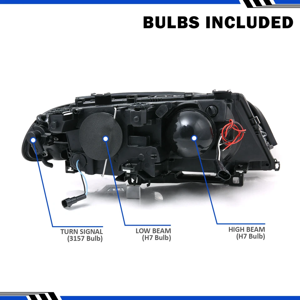 1999-2001 BMW E46 3-Series Coupe Dual LED Halo Projector Black Headlights Pair Foto 2 de 4