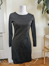 retro ponte shift dress long sleeve black and white stripe semi-fitted