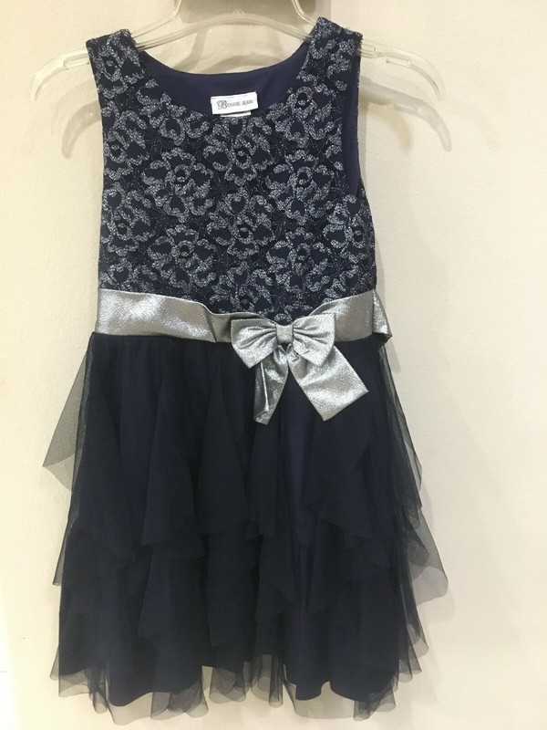 Bonnie Jean Girl's Size 12 Black Sleeveless Navy silver Party Dress 69.99