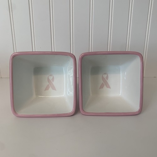 Pampered Chef Pink Square Bowls Help Whip Cancer Set Of 2 - Picture 4 of 10