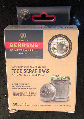 50-count Compostable Food Scrap Waste Kitchen Trash Bags 1.5 Gallon Behrens for sale online