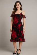 Y2K Connected Apparel Dress Women M Black Floral Whimsigoth Dark Romantic Ruffle