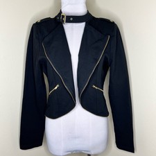 Shinestar Cropped Jacket 2x Black Moto Plus Size Buckle Grommet Gold Stretch 