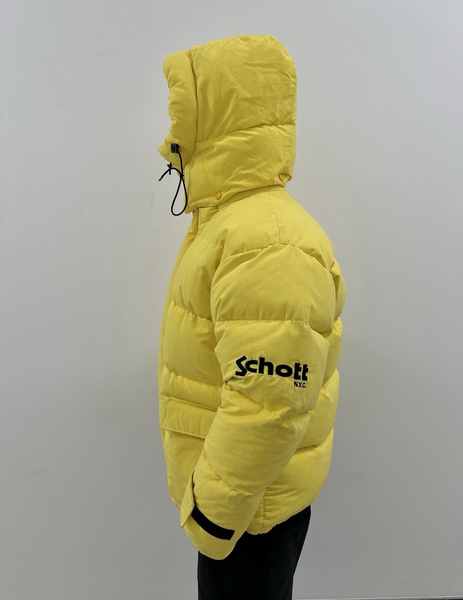 Vintage 1990s 90s Yellow Puffer Down Jacket by Schott NYC Rare