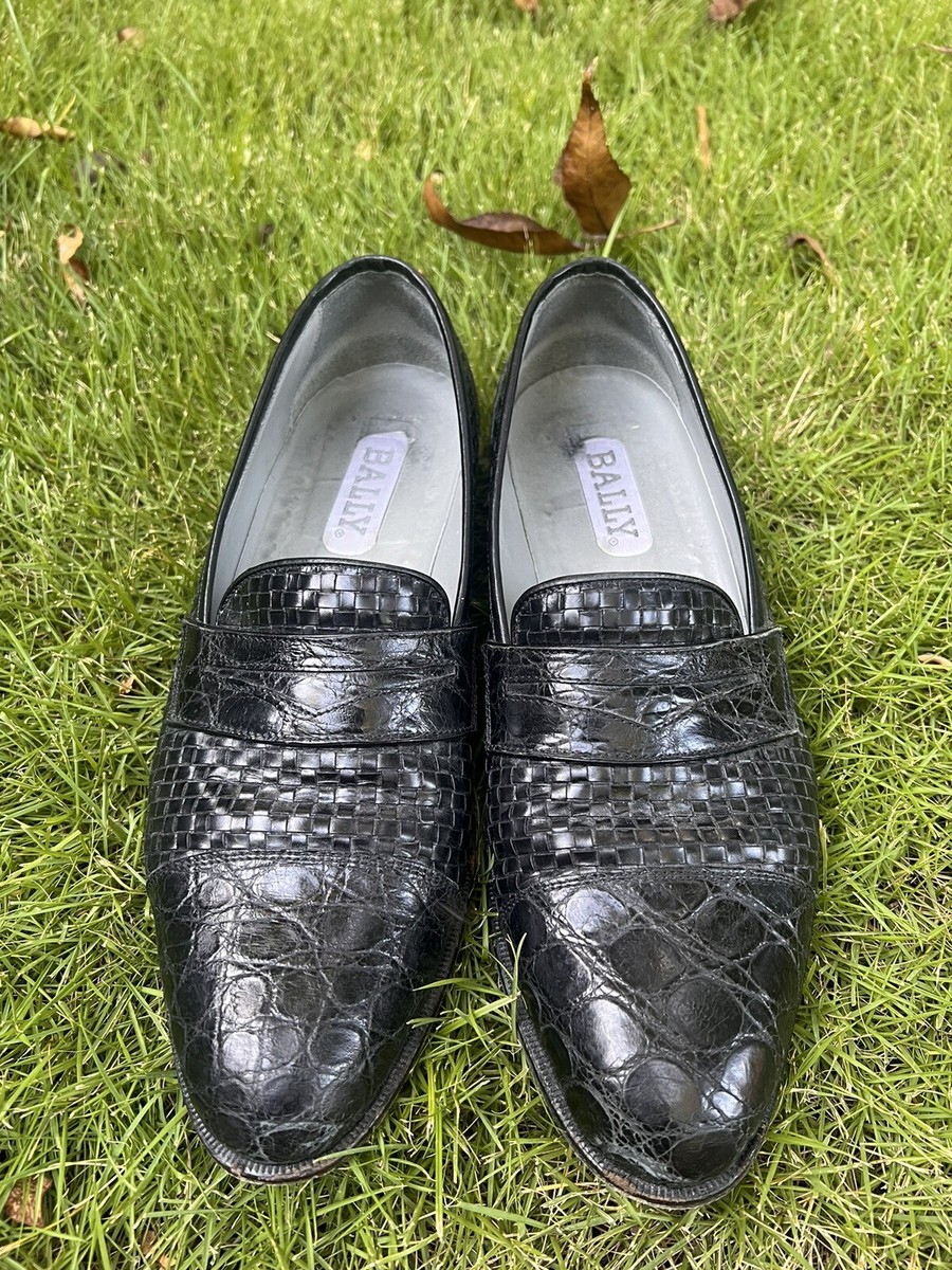 Bally Mens Shoes 9.5 D Black Crocodile Alligator Woven