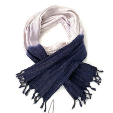 Indian Artisan Scarf ColorBlock Blue Cream Gold Thread Unique Handwoven Stretchy