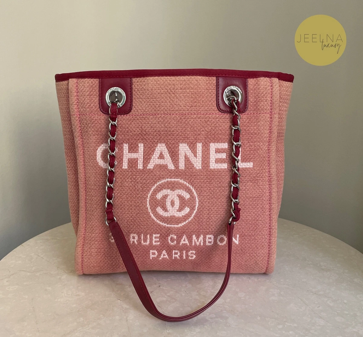 Chanel Deauville PM Small Canvas and Leather Tote Pink