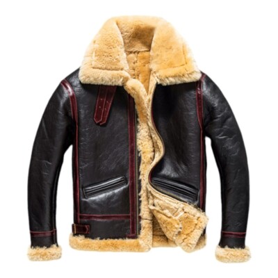 Men's RAF Aviator Real Leather Jacket Coat Bomber B3 Sheep Skin Pilot Flying