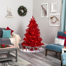 4  Red Flocked Pre-lit Christmas Tree w/100 Red LED  s, 14 Bulb. Retail 228
